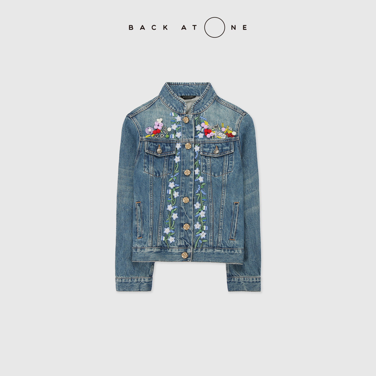 BackAtOne “靛湖花雨”  时尚重工钉珠绣花牛仔外套 BFS-1DC177C-K