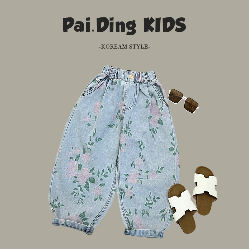 【兔小呗】夏装儿童韩版潮流宽松休闲帅气百搭印花牛仔裤ZY0092-XX1