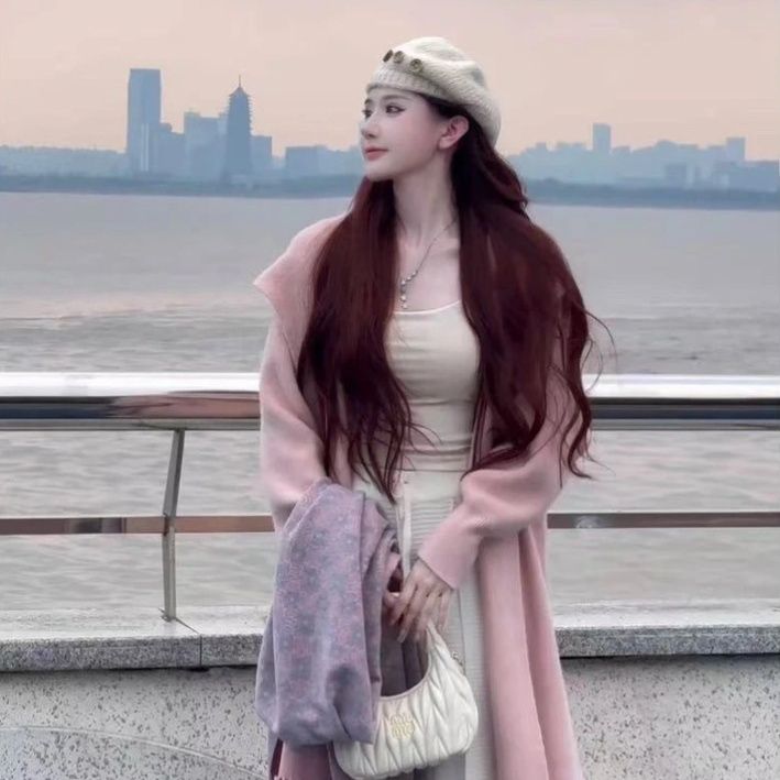慵懒毛衣女针织开衫显瘦新款宽松连帽加厚秋冬中长款外套
