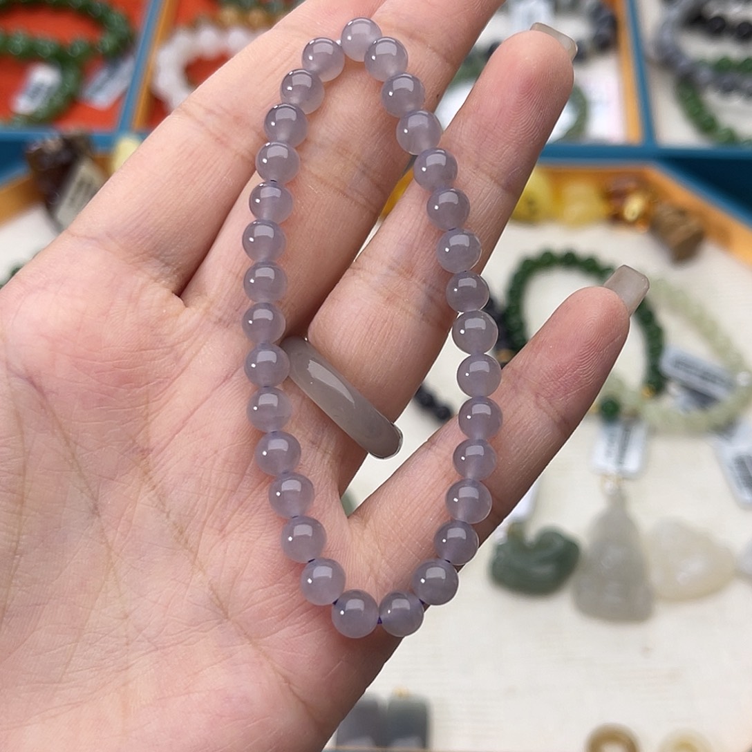 和田玉未镶嵌手链w18仙烟紫6mm推荐