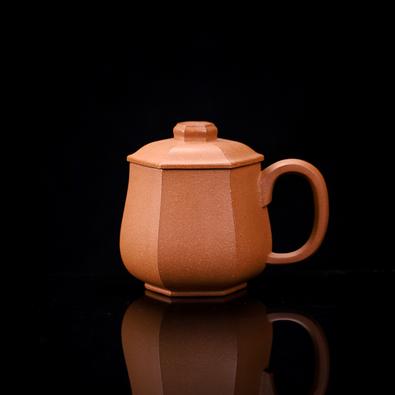 宜兴原矿紫砂盖杯办公杯六方茶杯紫砂杯全手工主人杯
