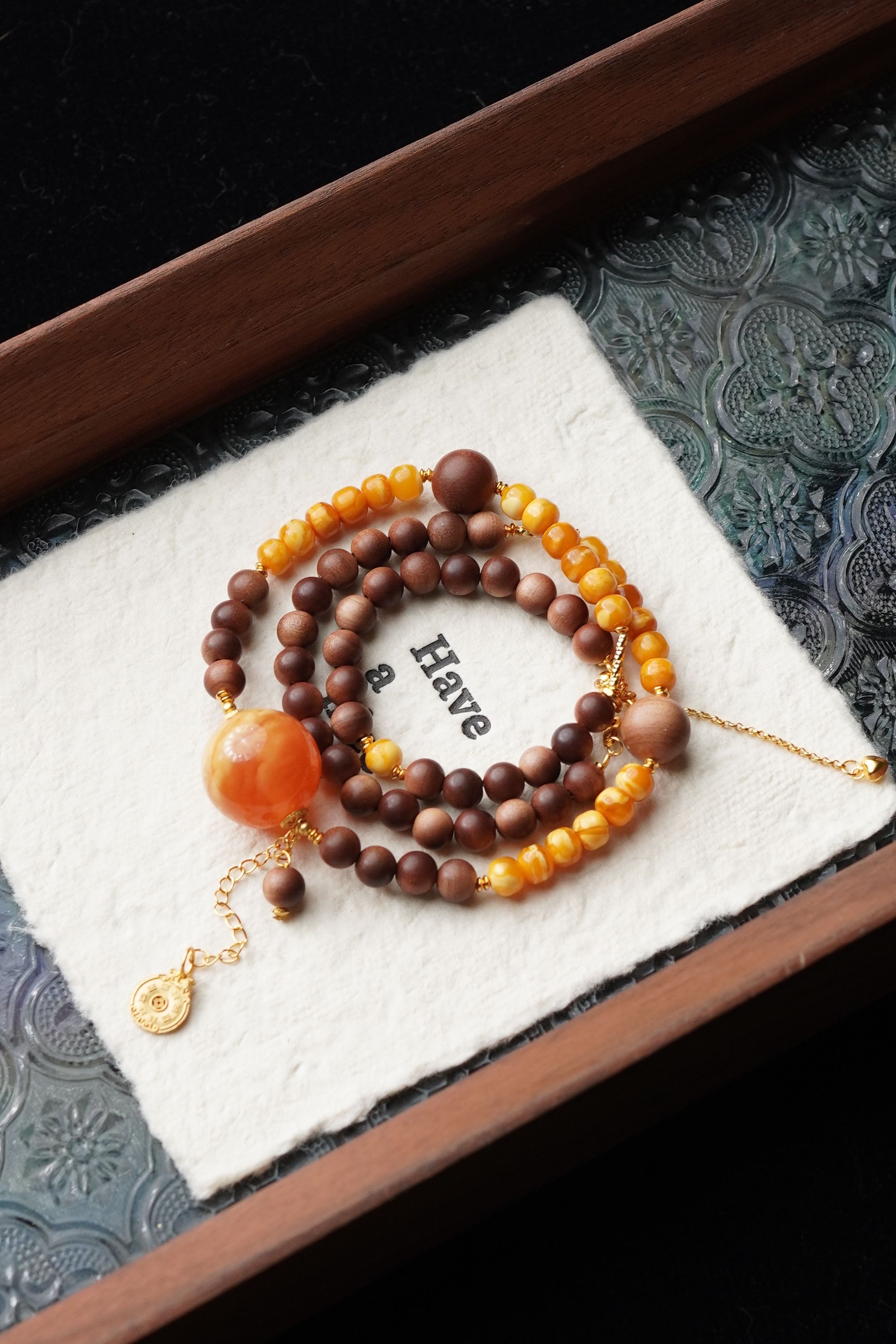 老佛爷 天然印度供料黑肉沉水老山檀6mm圆珠顶珠17mm项链