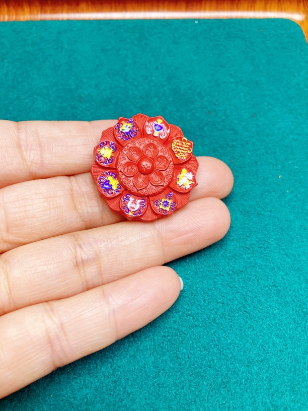 含辰砂工艺品【保真朱砂】红砂彩绘八宝莲花平安吉祥吊坠