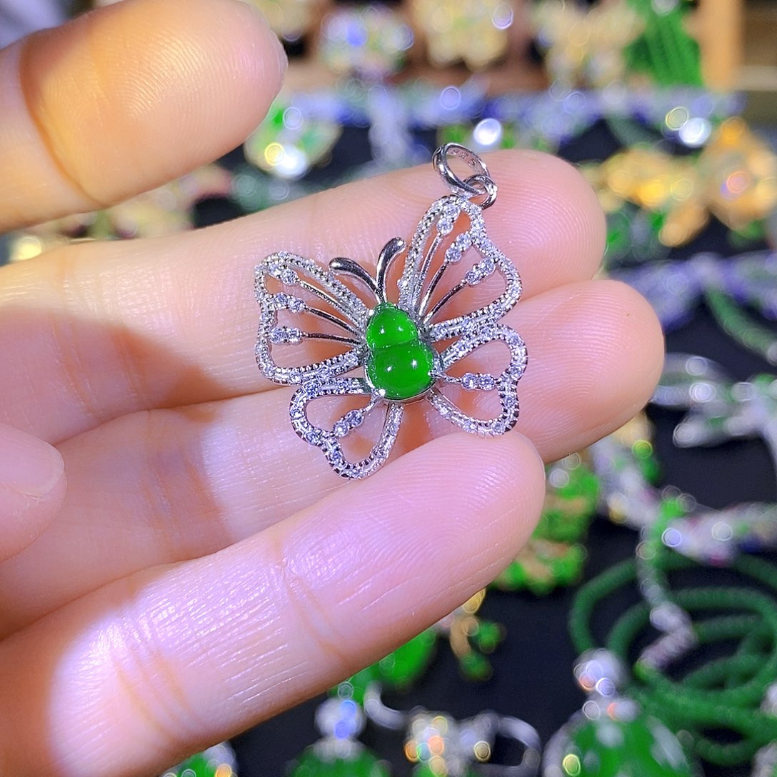 吊坠(不含链)银S925镶嵌翡翠