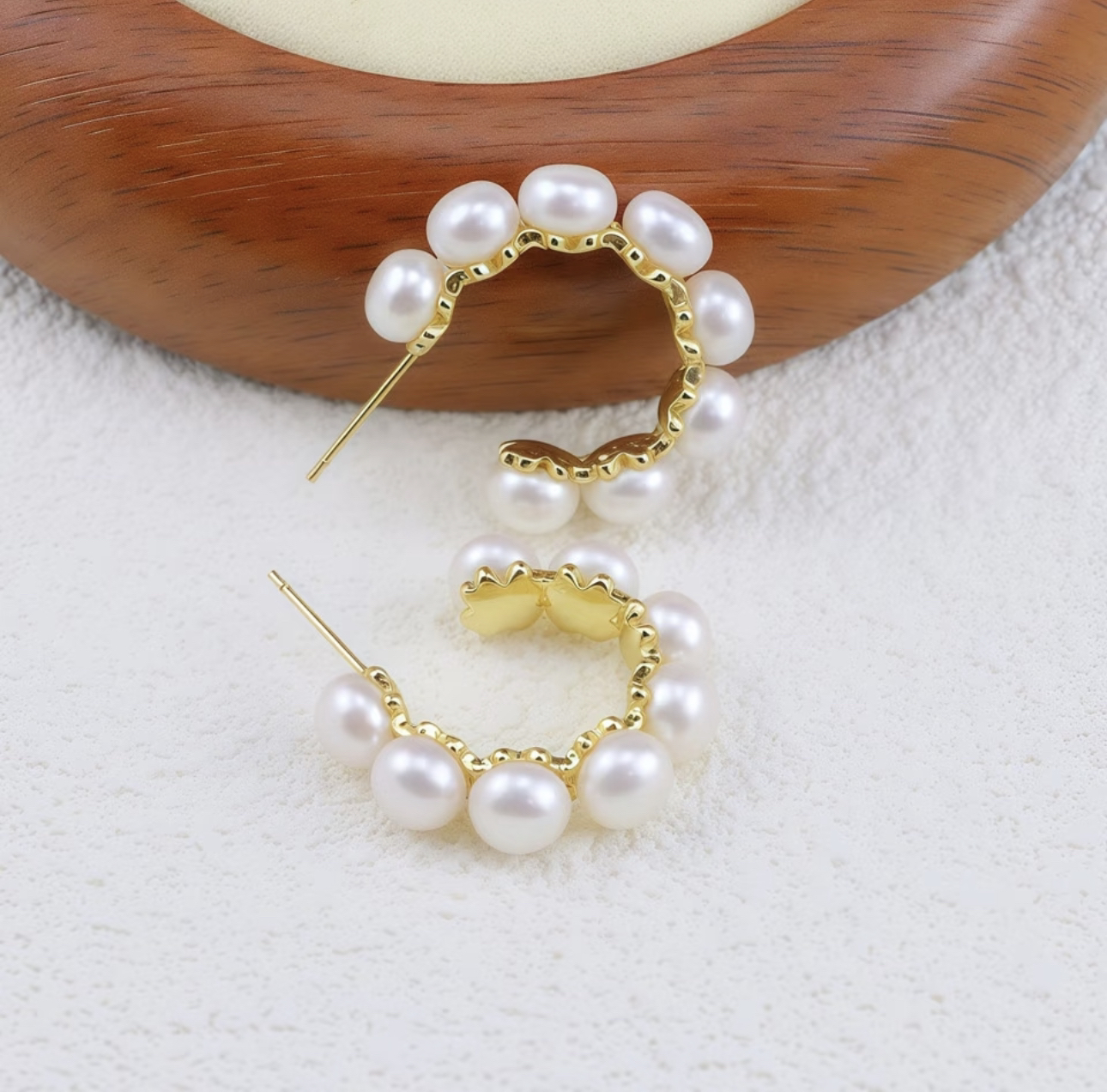 天然淡水珍珠设计款大C满珠胸花耳圈时尚轻奢气质R939