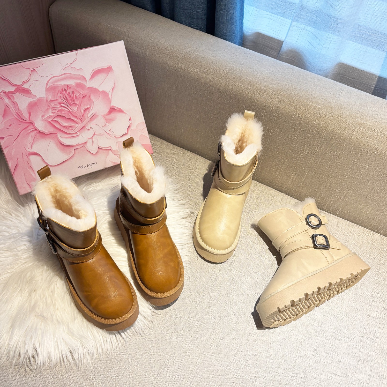 【小侯专属】F251817时尚新款雪地靴中筒双扣百搭2025