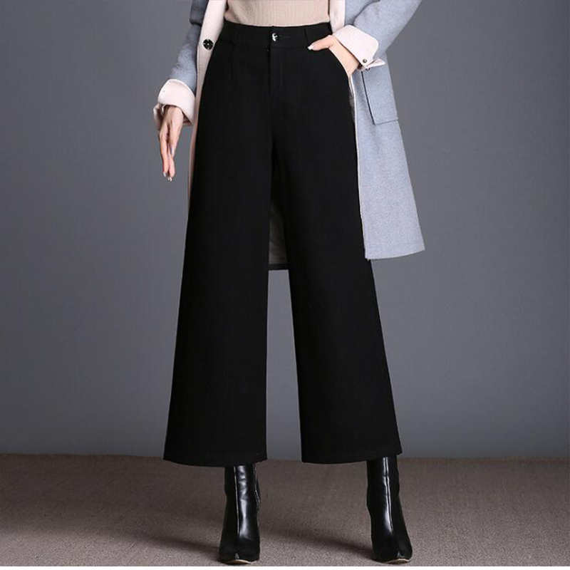 加绒/加厚阔腿裤大码毛呢裤子高腰西装百搭休闲裤休闲秋冬