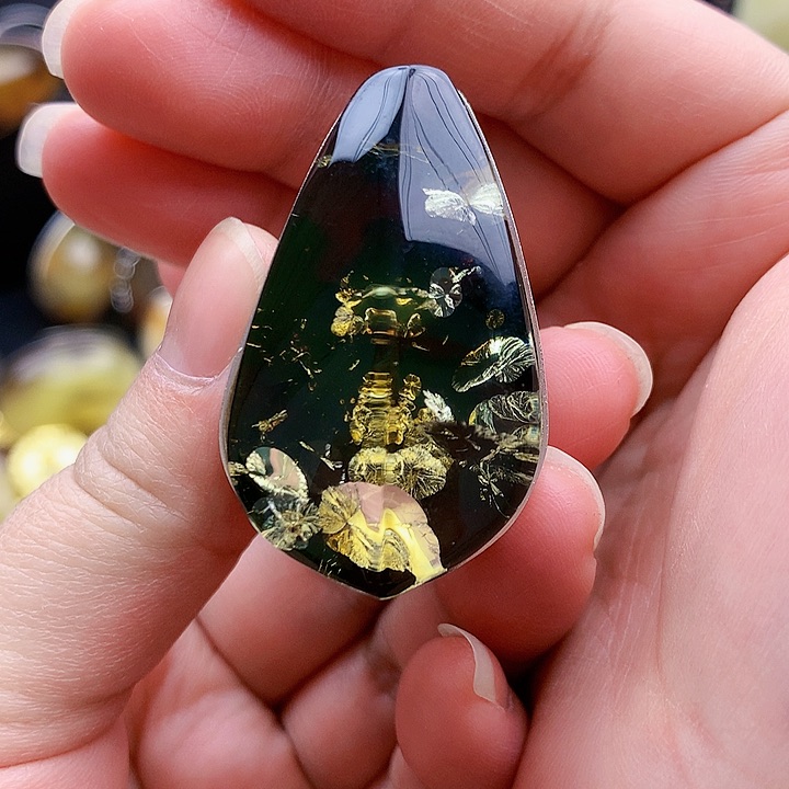 琥珀裸石银S925镶嵌戒指