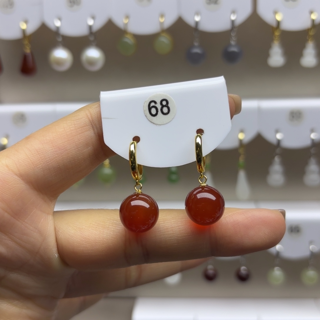 玛瑙/玉髓银S925镶嵌耳饰