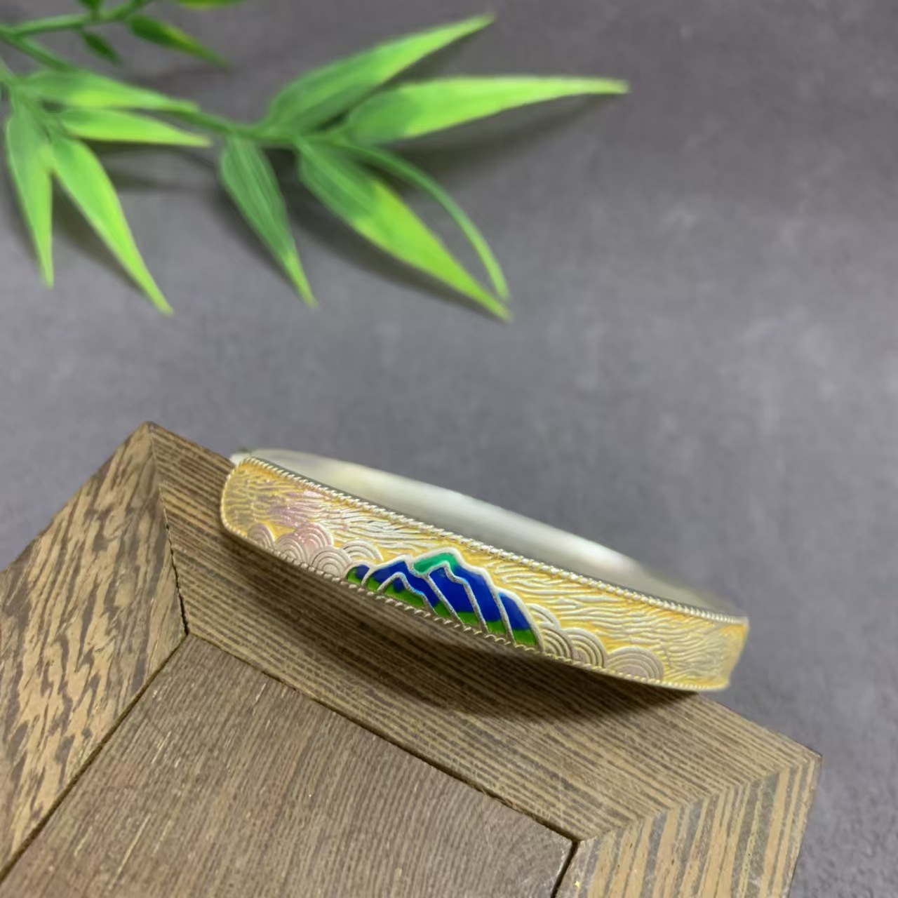 新中式国风手镯千里江山古法工艺手镯珐琅彩描