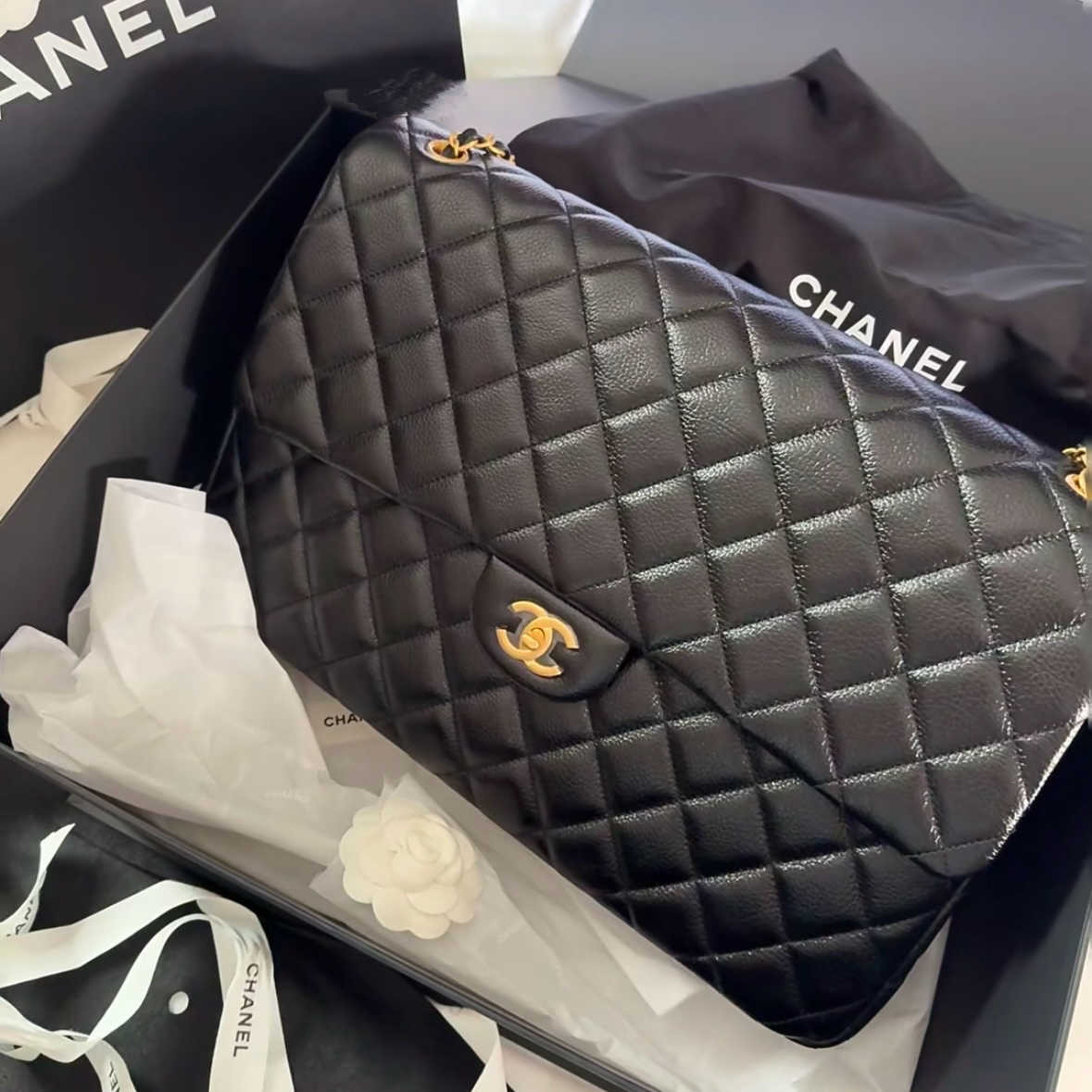 未使用 Chanel/香奈儿 多多奢品/香奈儿25a黑金荔枝牛机场包/闲置