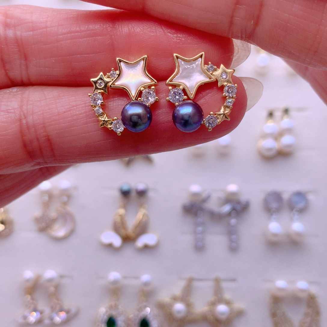 合金淡水珍珠耳饰