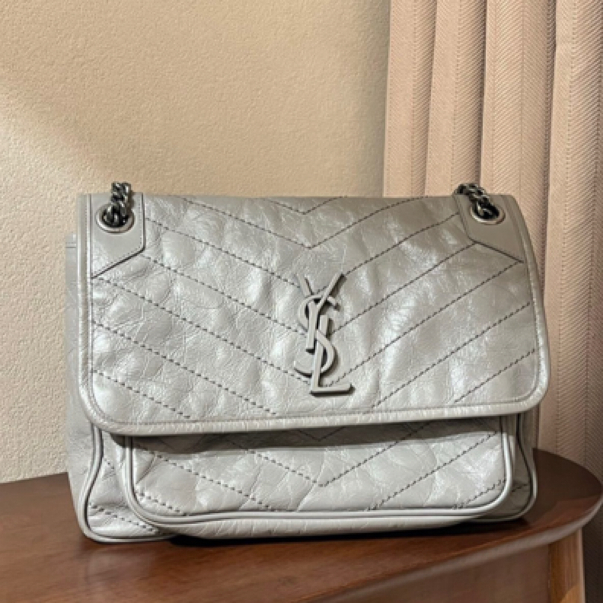 99新 YSL/圣罗兰 经典百搭灰色niki 