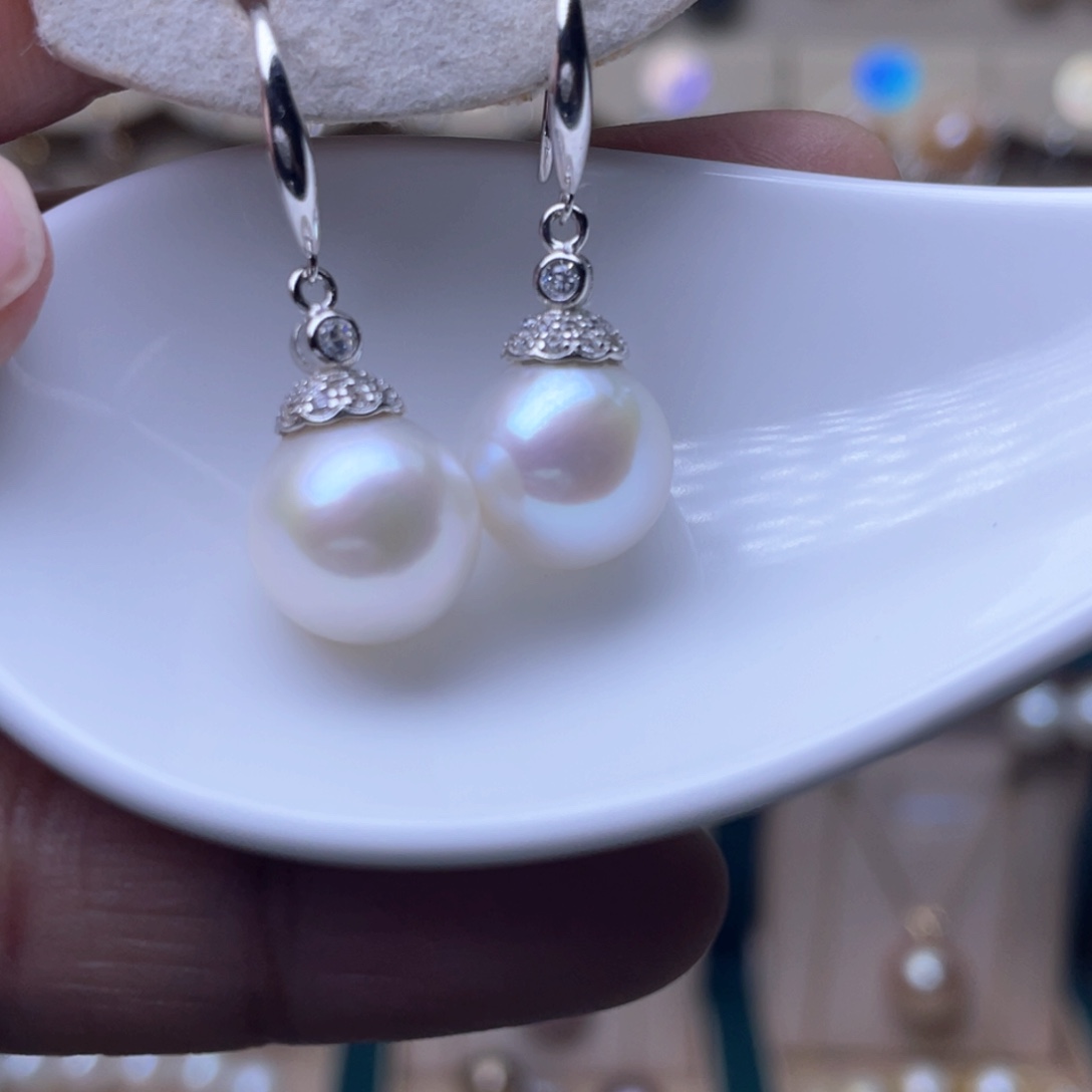 淡水珍珠耳环银S925镶嵌