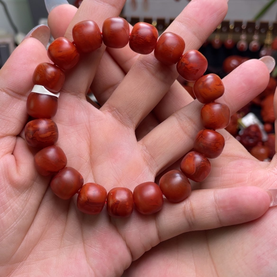 【闪购商品】未镶嵌12m火焰纹老型手串南红玛瑙开***@
