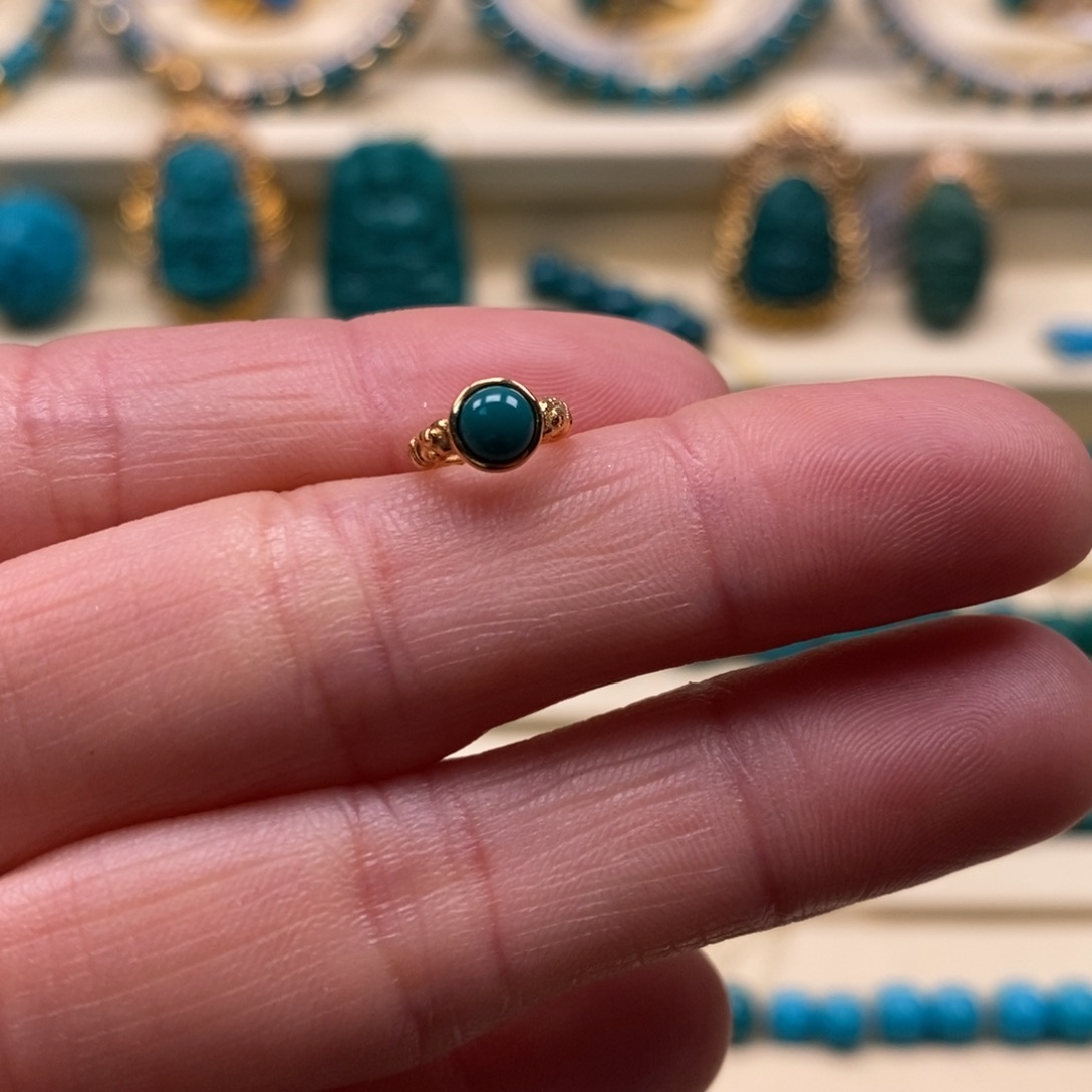 绿松石珠宝奇石18K金镶嵌内径5.9金卡环