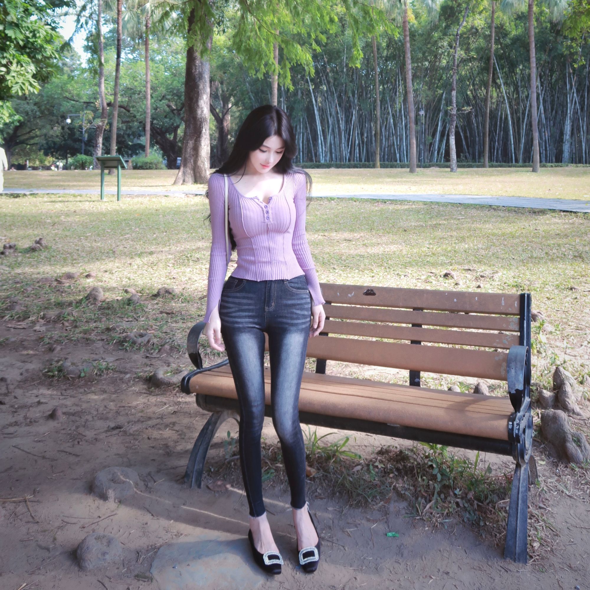 WW定制「限定韩漫腿」显瘦修身高腰丰胯气质牛仔小众设计感裤子