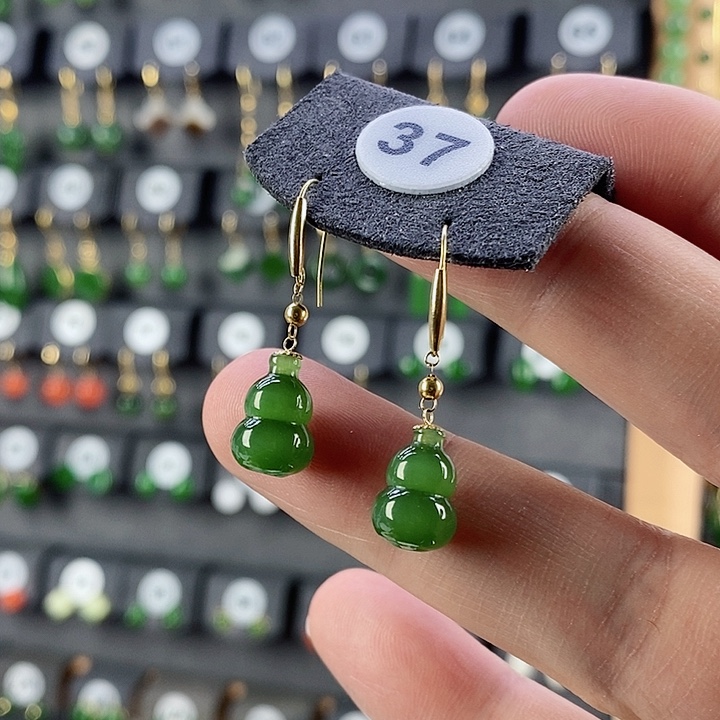 和田玉耳饰18K金镶嵌C****