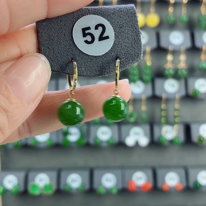 和田玉18K金镶嵌耳饰