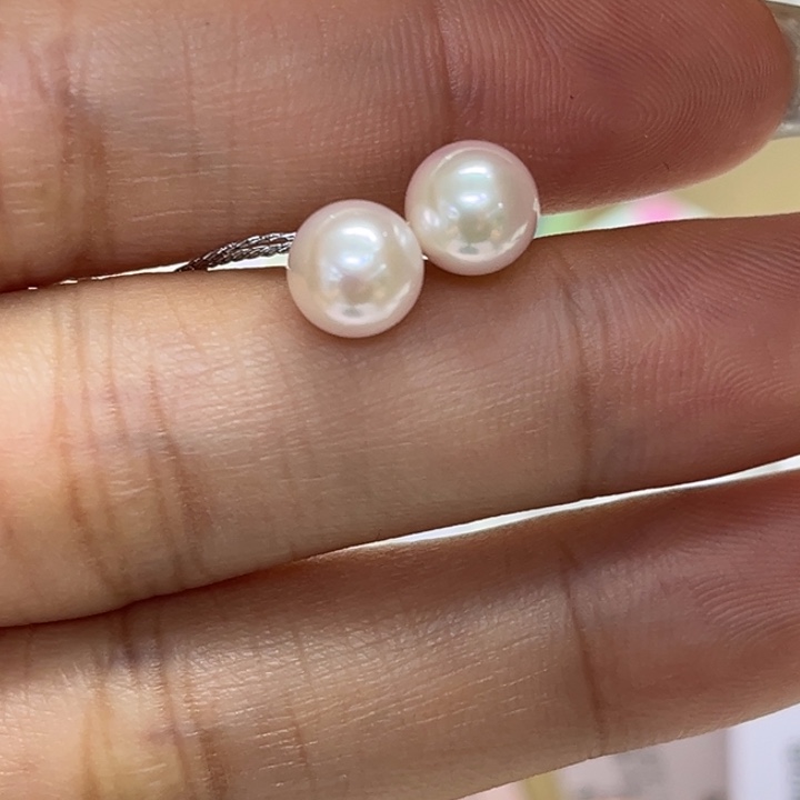银S925镶嵌耳饰海水珍珠7-8mm63号