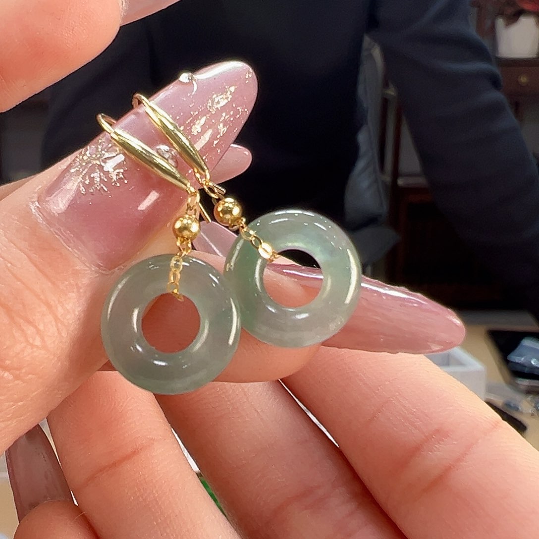 翡翠耳饰18K金镶嵌耳环47