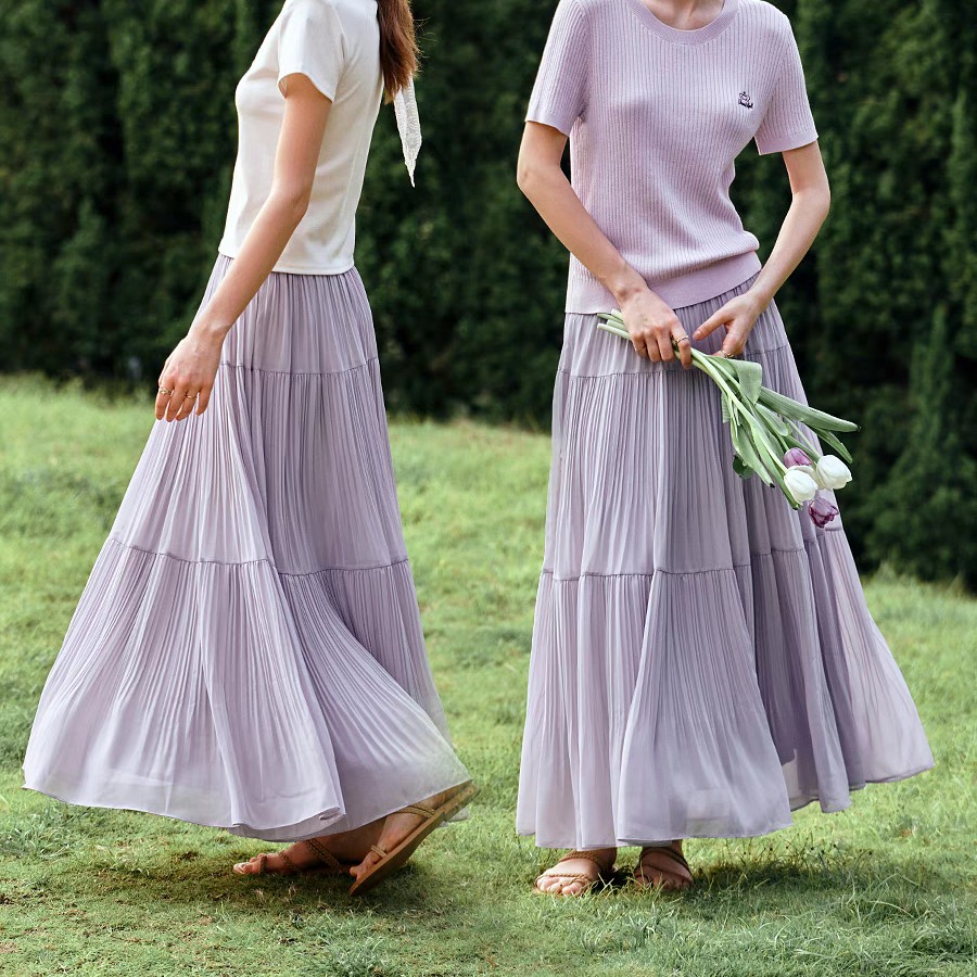 流光压褶缎面A字半身裙高腰百褶裙时尚百搭显瘦