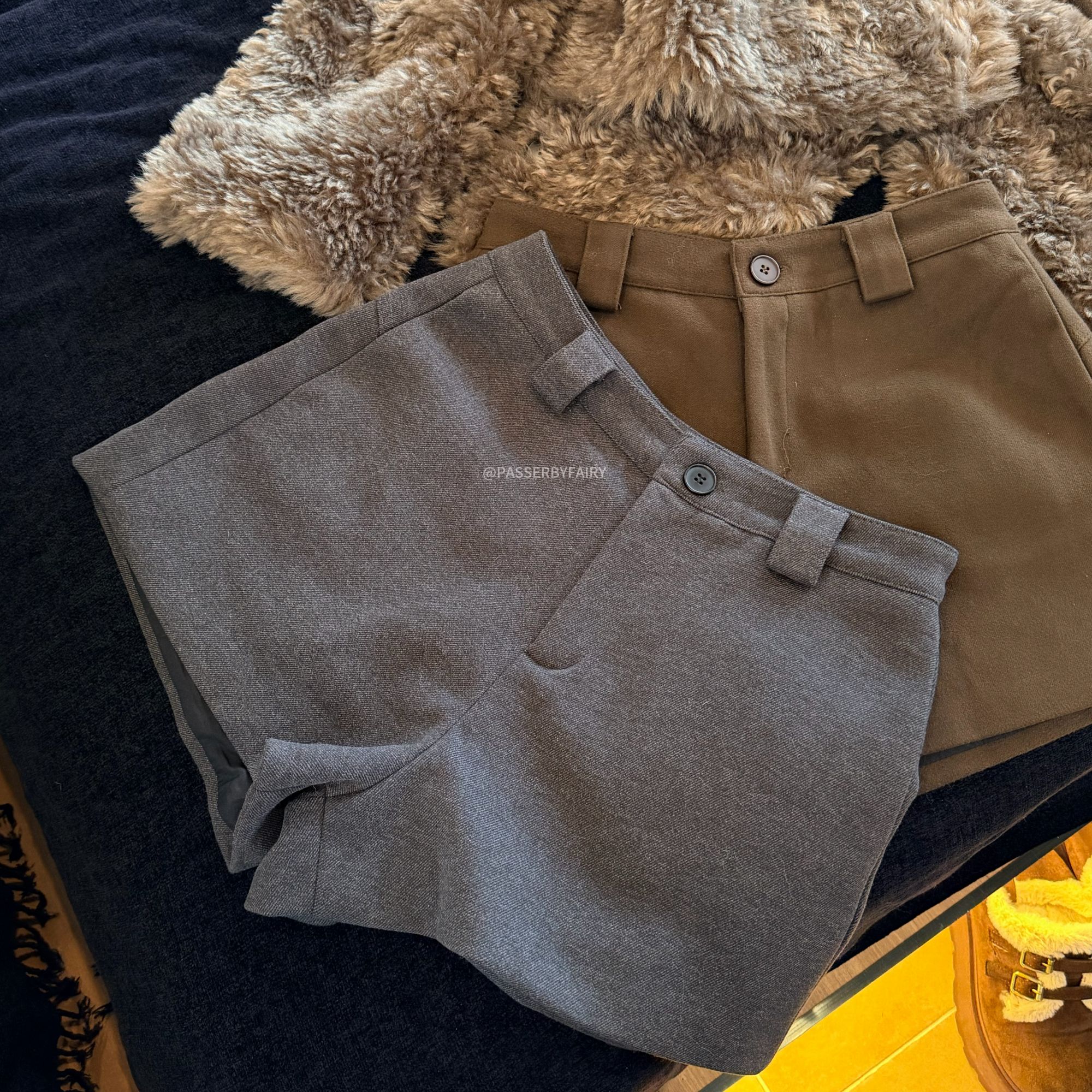 【PASSERBY FAIRY】冬日百搭王 提臀高腰加厚毛呢短裤XZ040191