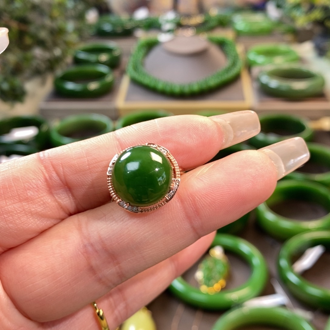 和田玉（碧玉）戒指银S925镶嵌