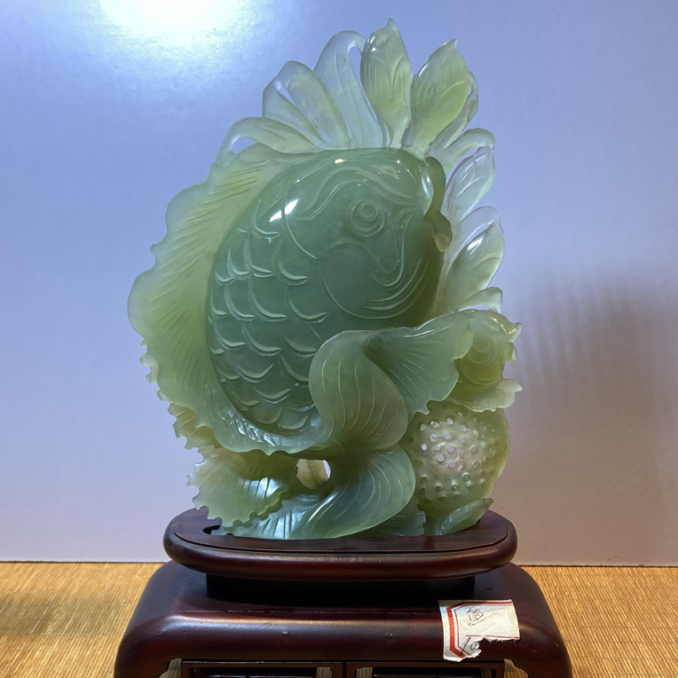 岫玉富富有鱼摆件新中式客厅电视柜玄关办公室乔迁开业礼品装饰品