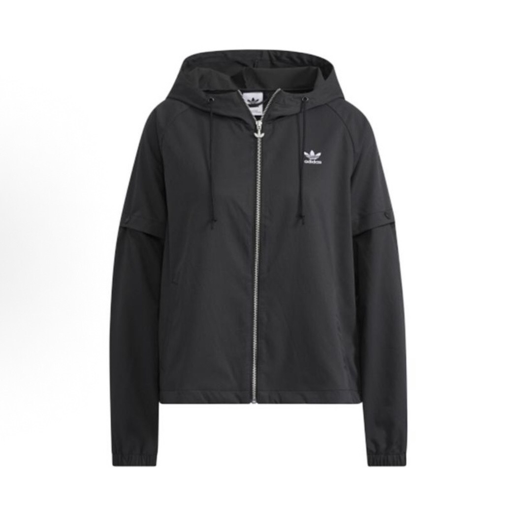 adidas originals 三叶草 纯色连帽可拆卸袖拉链款夹克女款HH9458