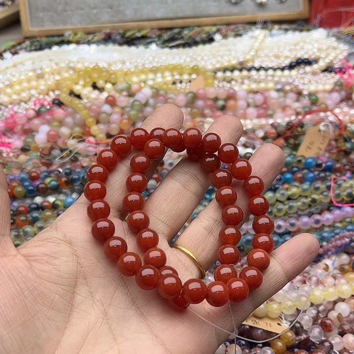 玛瑙/玉髓珠宝半成品未镶嵌一条9mm红玛瑙