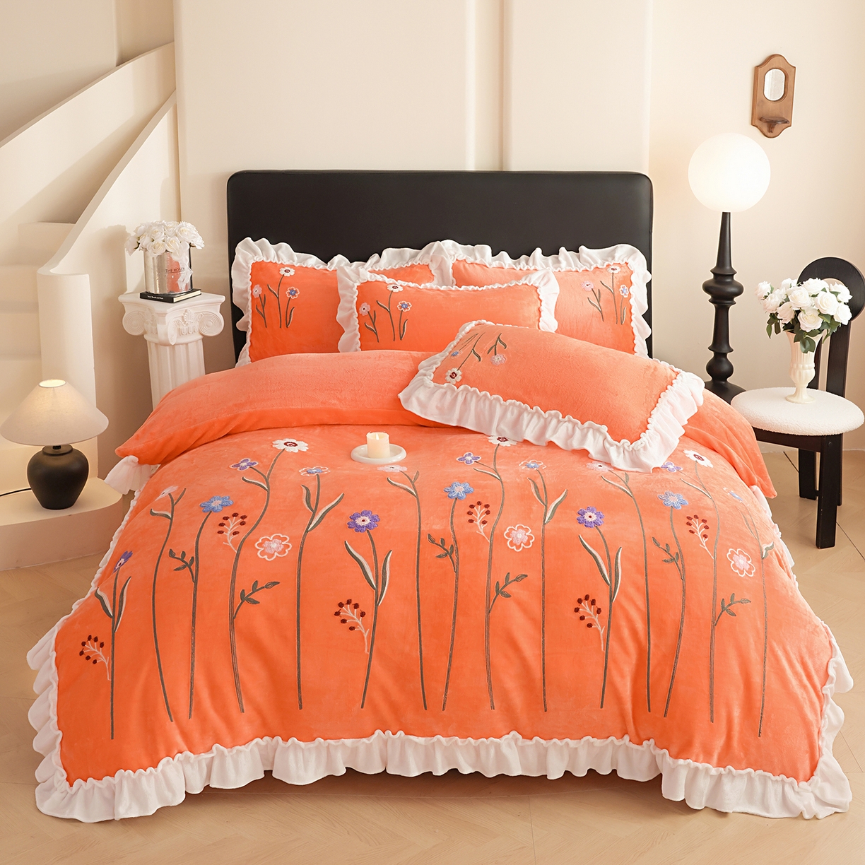 以直播间实物为准-韩版刺绣牛奶绒四件套-被套-【听清编码下单】