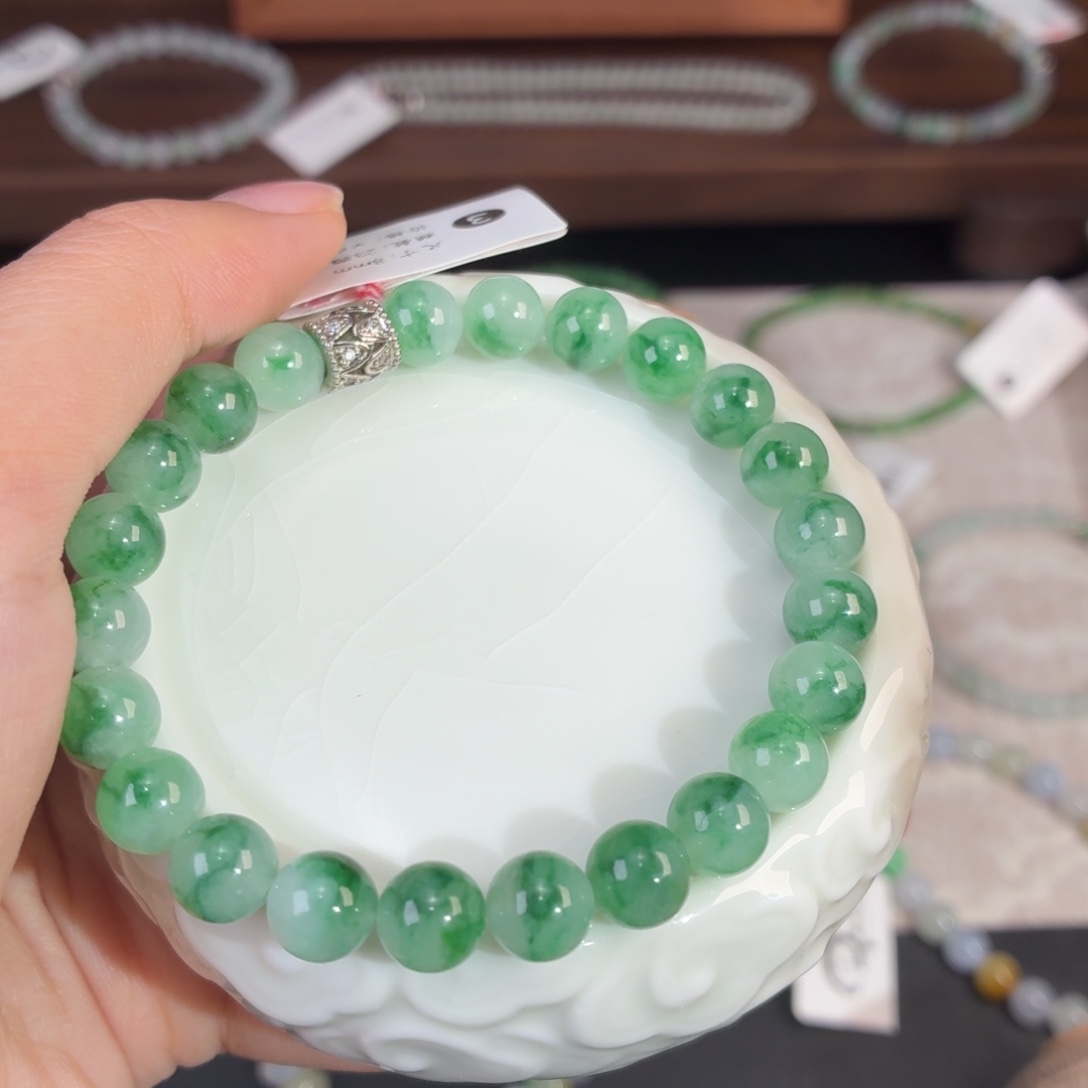 翡翠未镶嵌手串天然翡翠飘花圆珠手串