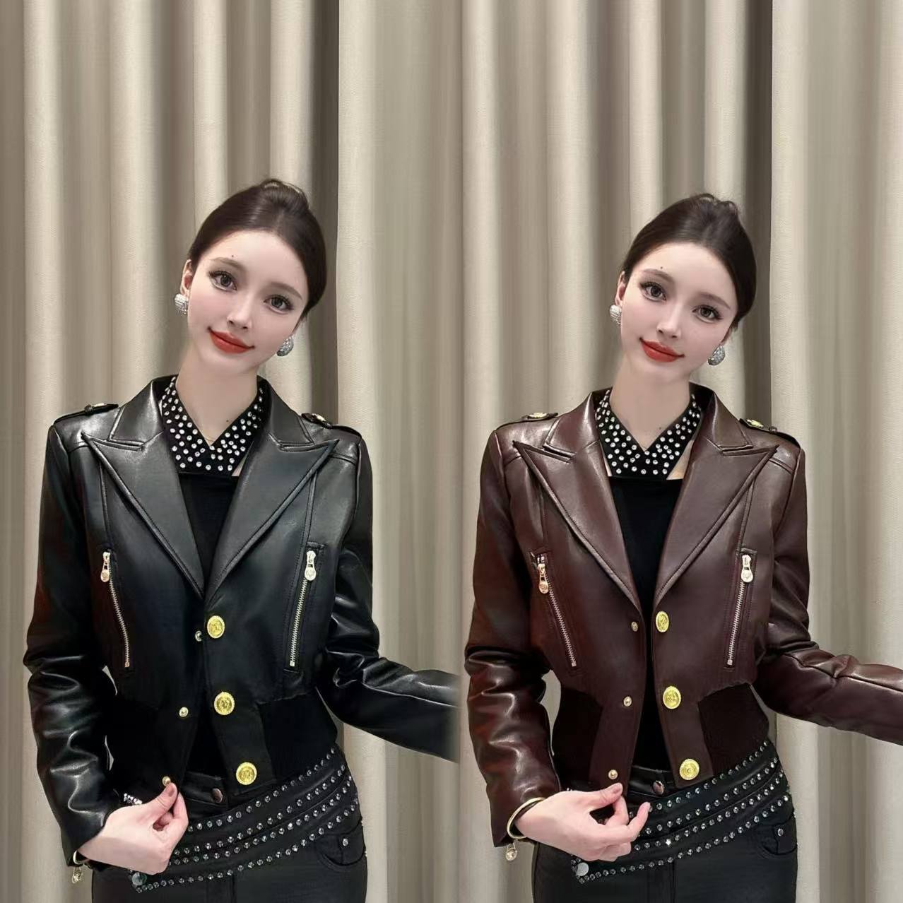 【都市主角】秋冬轻奢高档软皮短外套夹棉西装修身显瘦气质潮流百搭