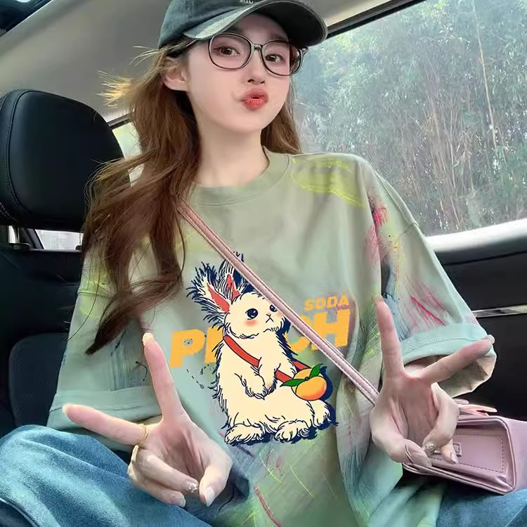 美式潮牌短袖t恤女2025新款夏季卡通涂鸦复古设计感宽松半袖上衣