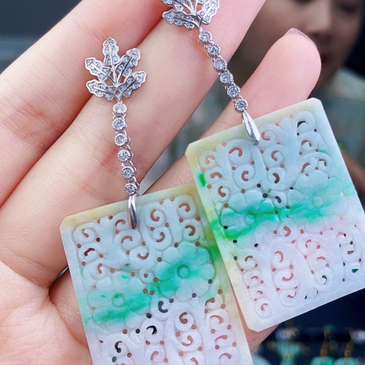 翡翠银S925镶嵌耳饰饰品