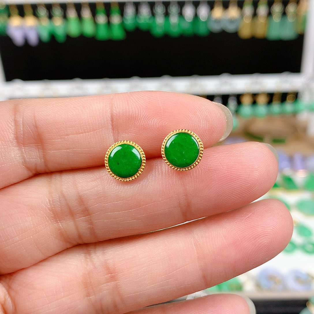 翡翠耳饰18K金镶嵌绘*