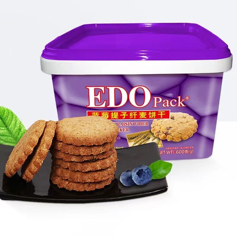 EDO Pack蓝莓提子纤麦饼干600g粗粮饼干零食点心年货送礼盒装