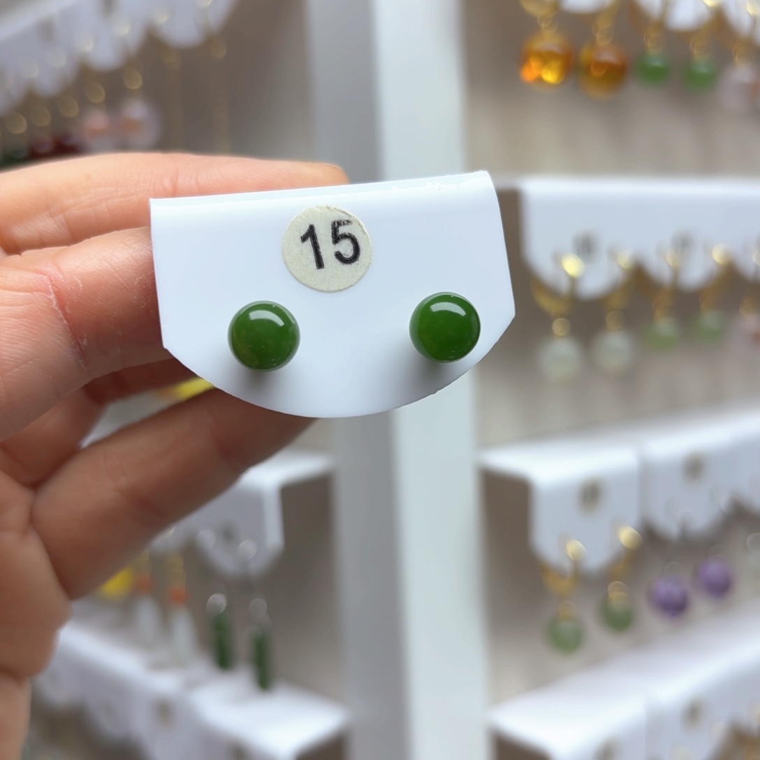 和田玉耳饰18K金镶嵌8mm 