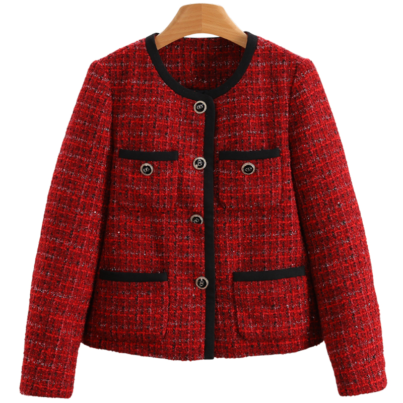 F7808-【M】粗花呢格纹修身轻便短款羽绒服#XMF58H031