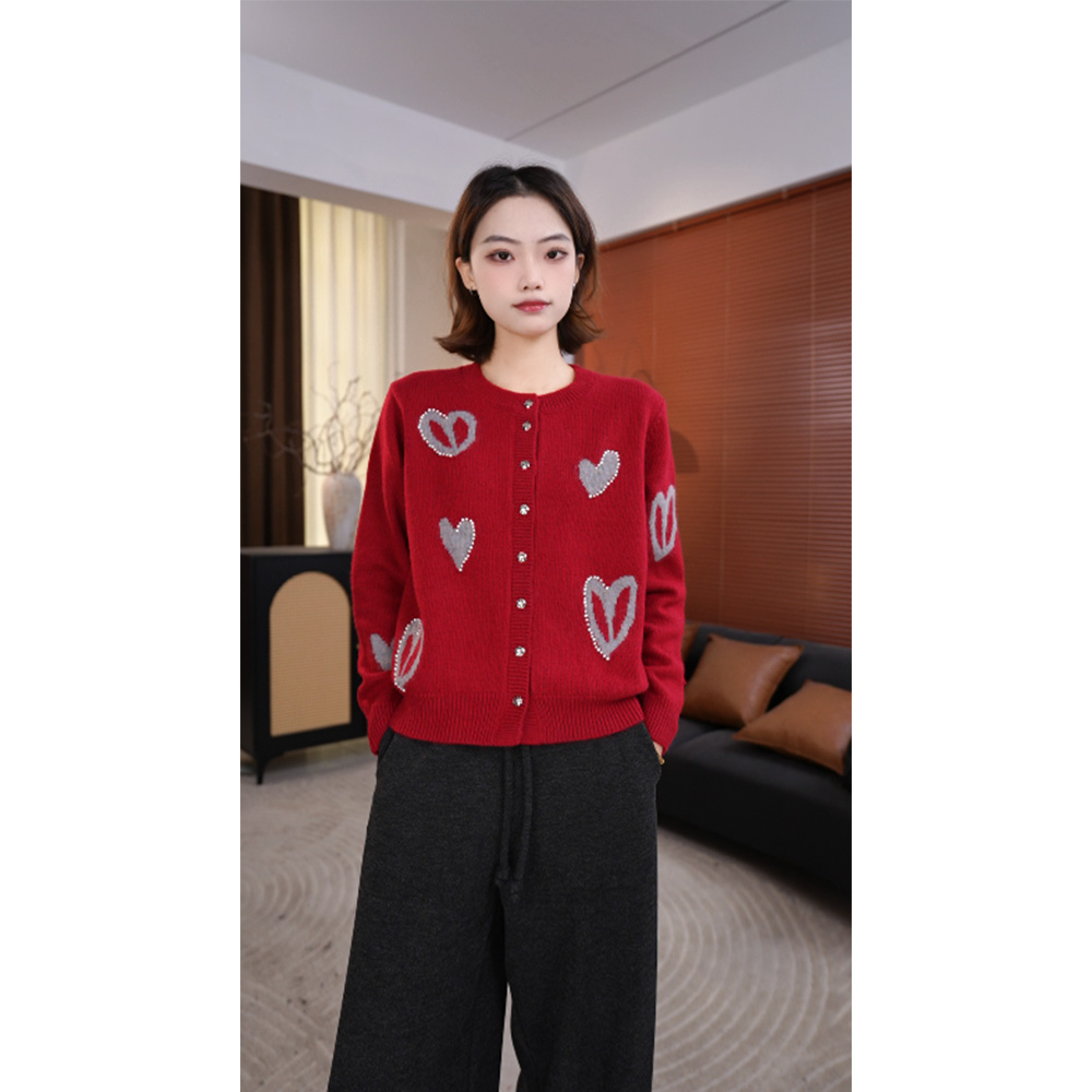 YIANAYAN【心心】女士秋冬厚款羊毛圆领开衫上衣