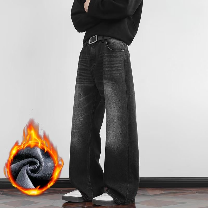 （绒）工厂尾货个别瑕疵男士牛仔裤2025冬季新款 弯刀直筒工装 版型