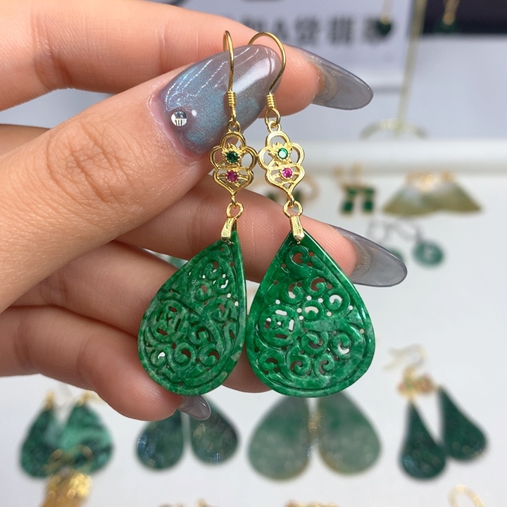 翡翠银S925镶嵌耳饰耳饰