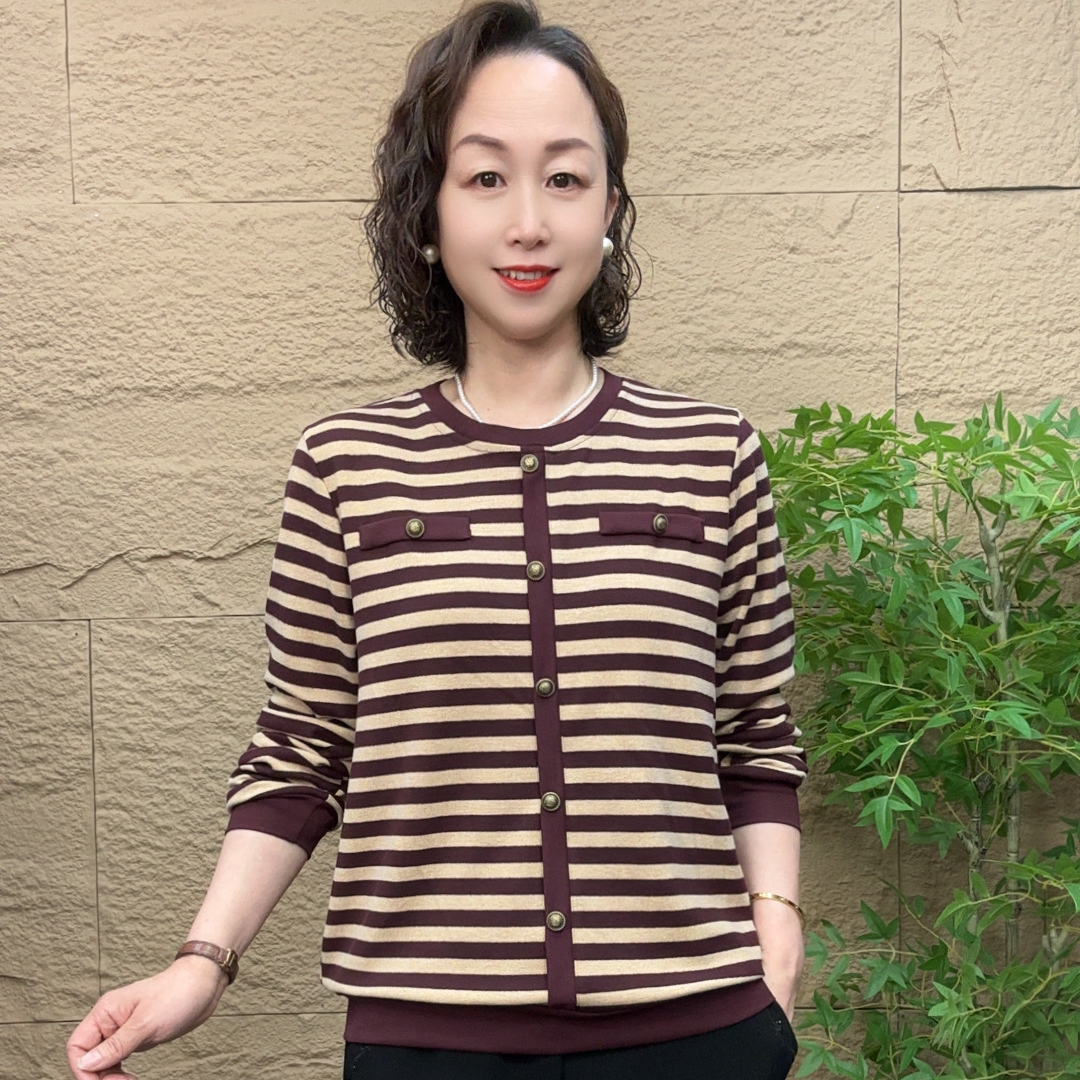 长袖秋季妈妈装新款时尚减龄气质女士秋装漂亮小衫宽松弹力上衣女