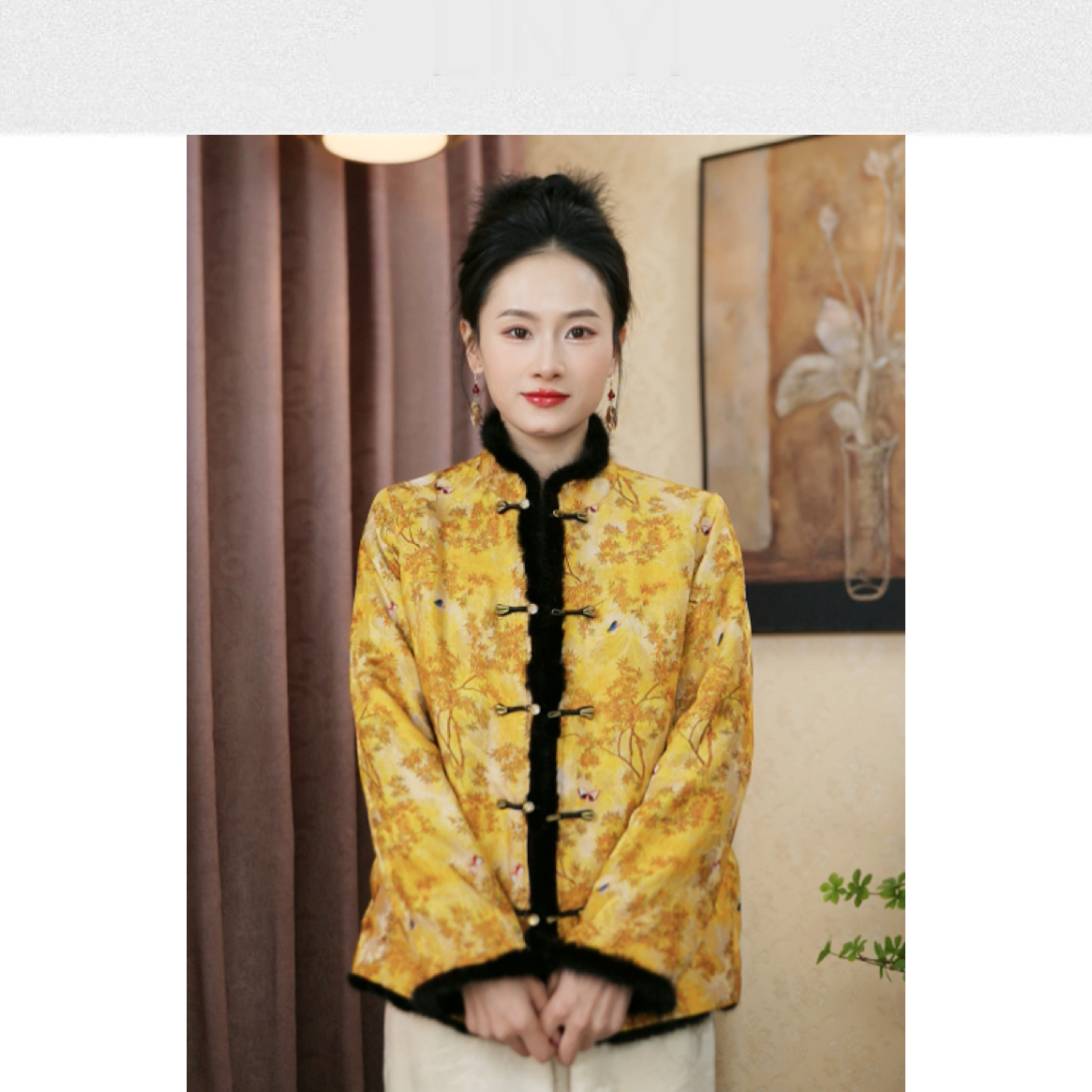 1093 水貂毛新款中式国风外套时尚洋气显瘦休闲【加厚款】