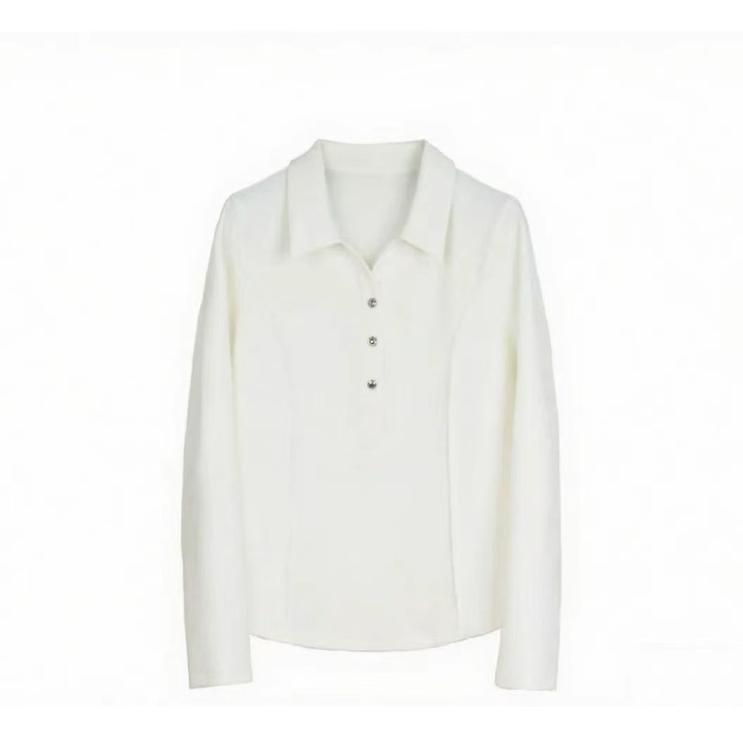 初秋简约翻领修身polo卫衣长袖女装显瘦百搭外套上衣气质