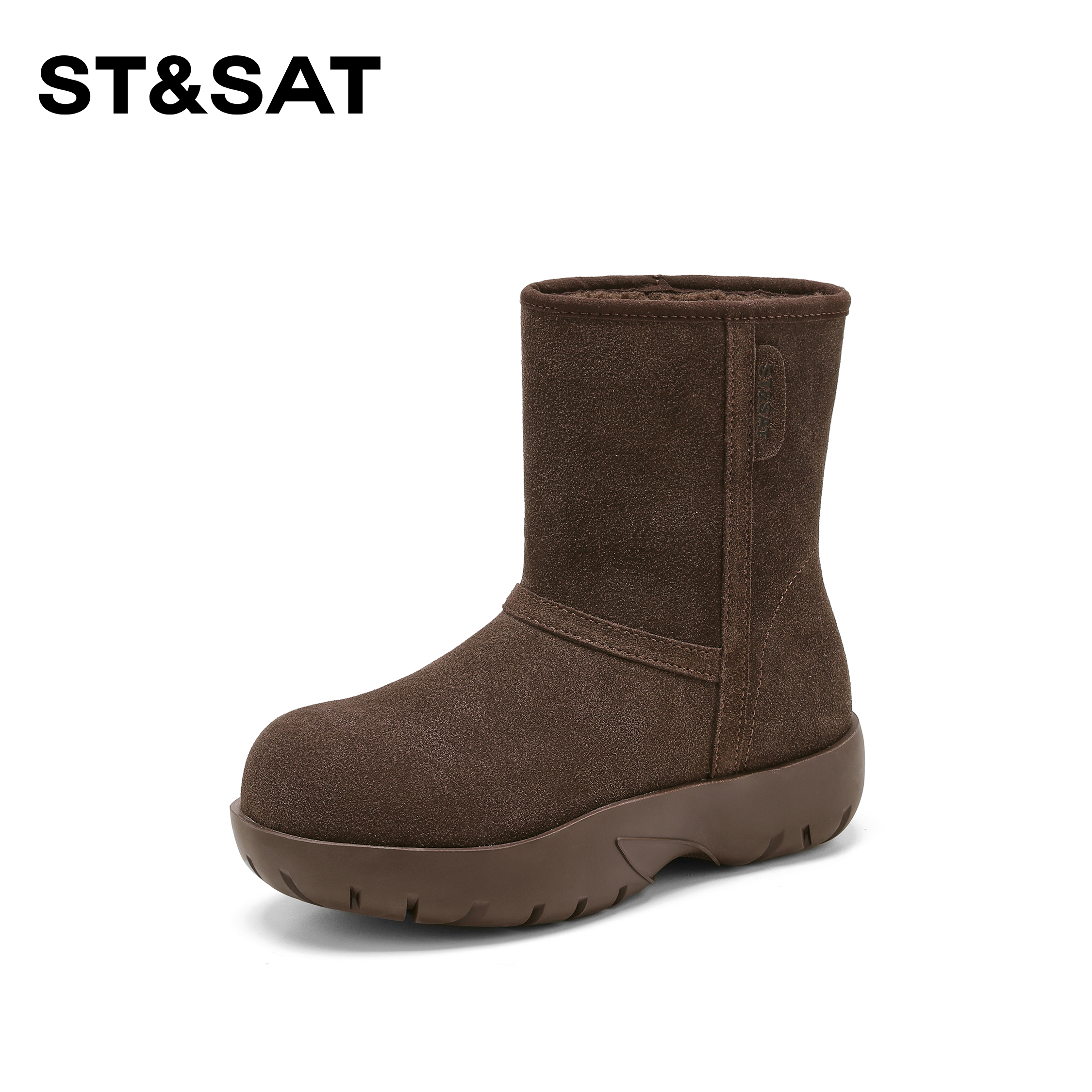 St&Sat/星期六女鞋2026新款厚底中筒高帮复古简约百搭套脚雪地靴