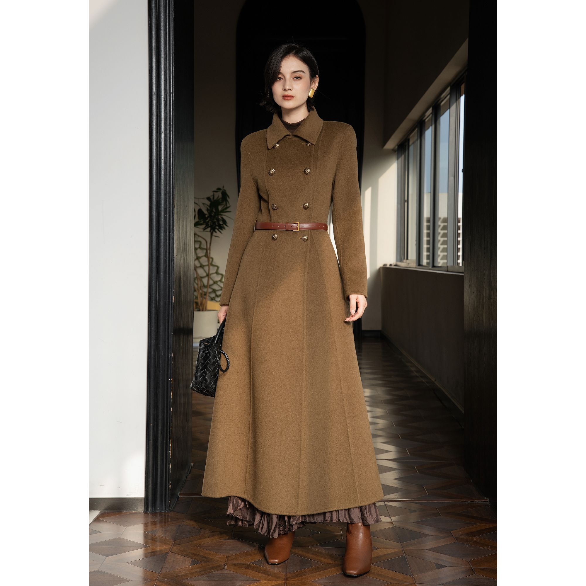 【双面风华】羽绒服可脱两件套羊毛手工大衣双排扣长A摆冬外套