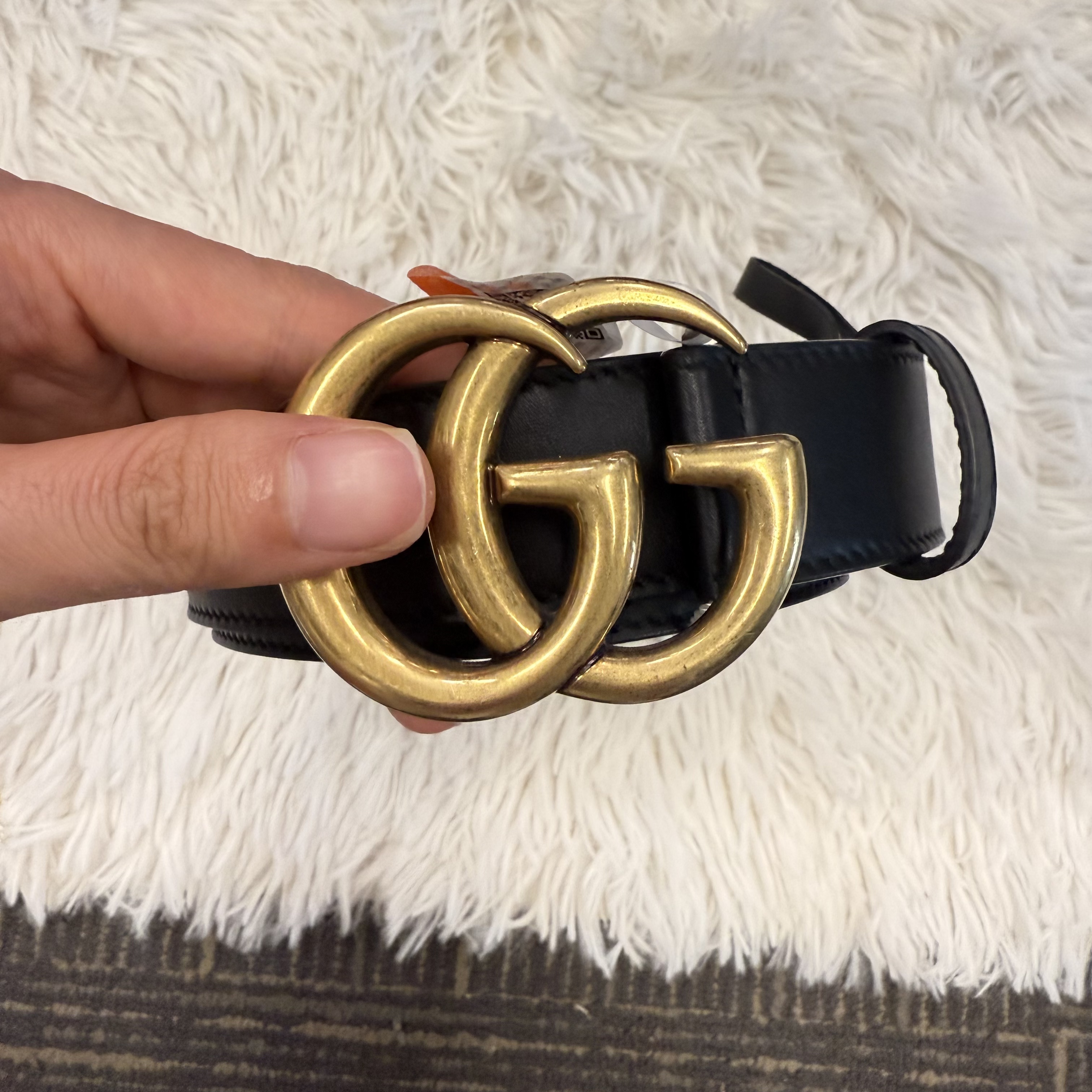 95新 GUCCI/古驰 麦殿/牛皮双G腰带95*38黑色/250606WQQYY04