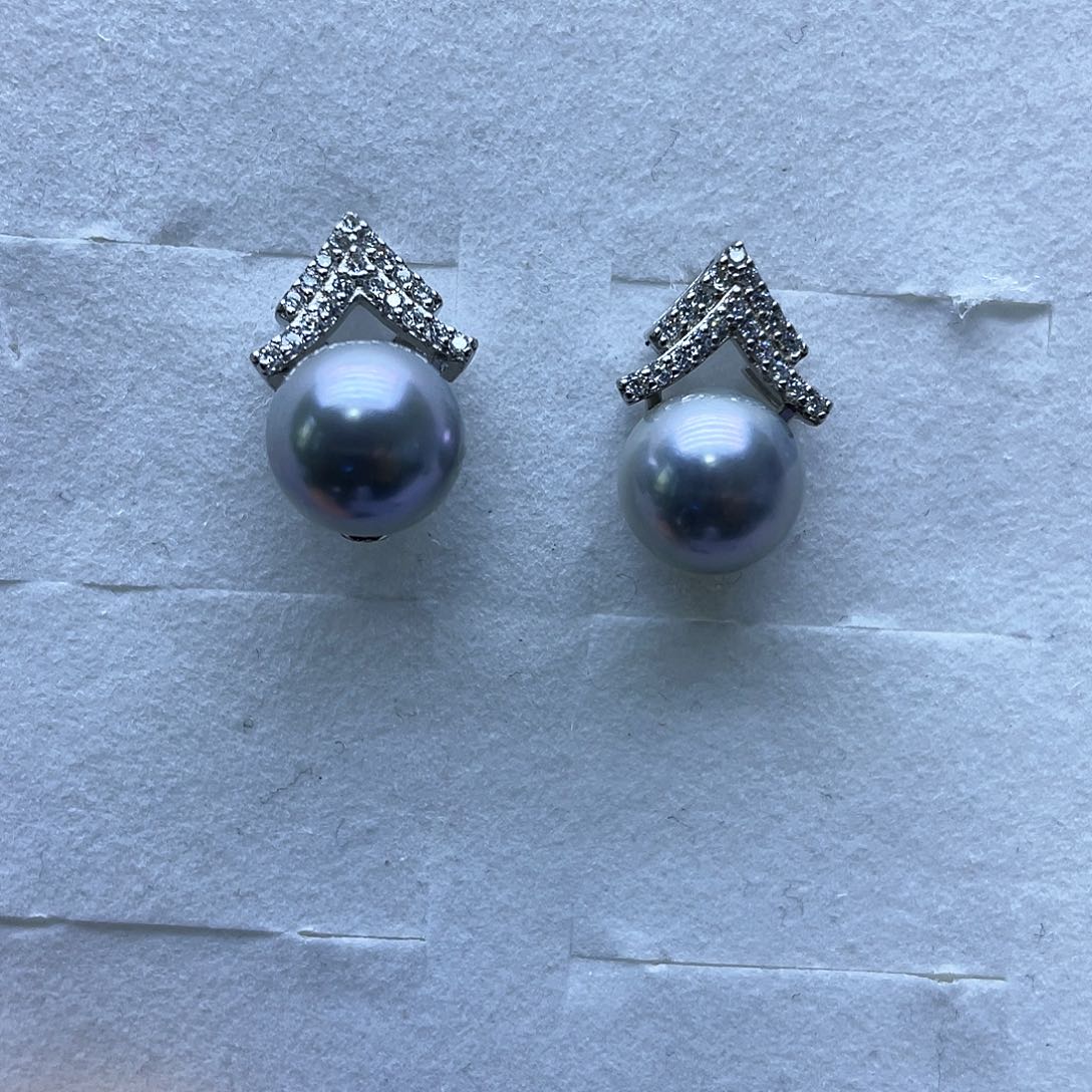 海水珍珠耳饰银S925镶嵌